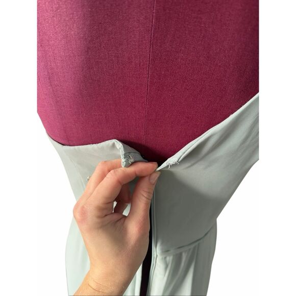 NEW David’s Bridal Chiffon One Shoulder Maxi Dress with Cascade Size 4 Green Dus - Picture 9 of 10